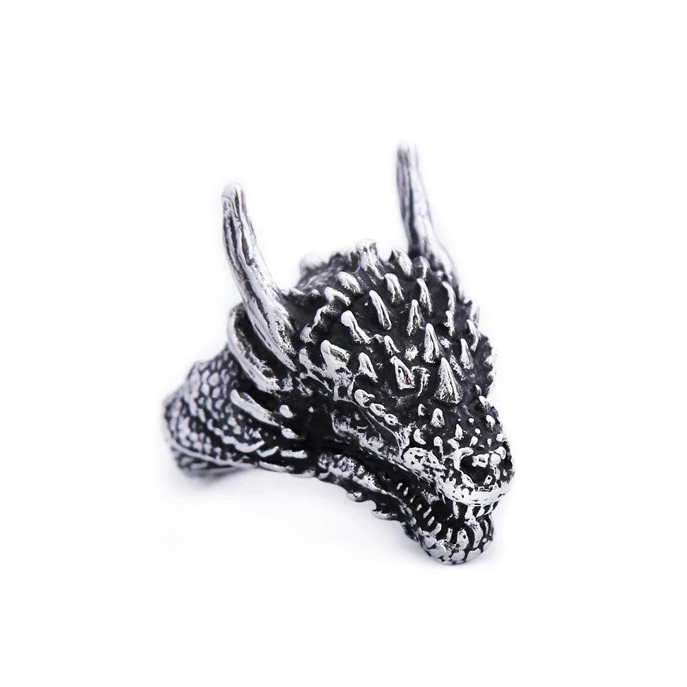 1️⃣ Viking Dragon Head Ring Stainless Steel Nordic Biker Amulet Ring Men