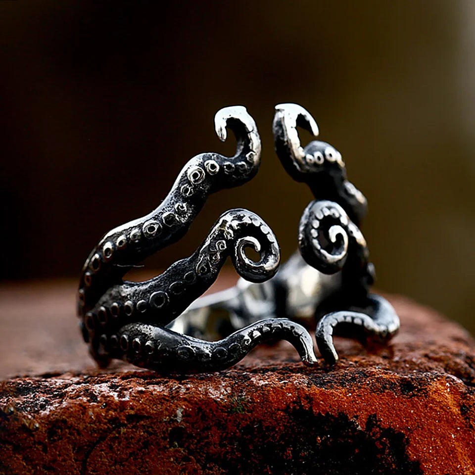 316L Stainless Steel Pirate Octopus Ring Punk Rock Animal Ring Men Women