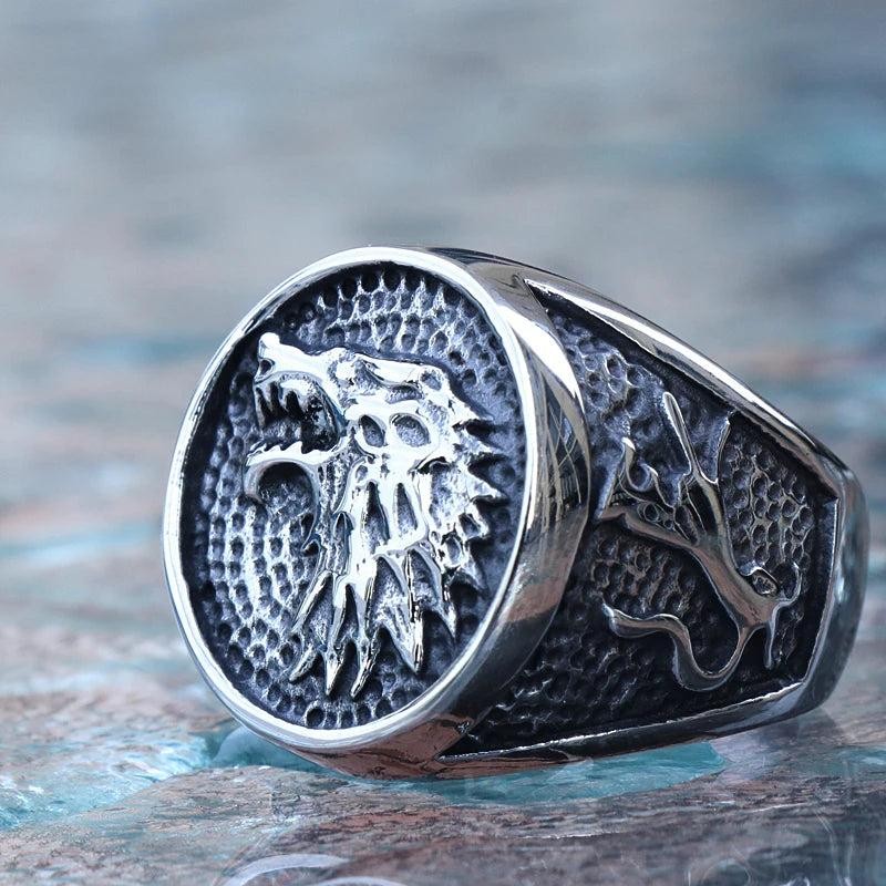 1️⃣ Viking Wolf Ring Stainless Steel Nordic Biker Animal Ring for Men