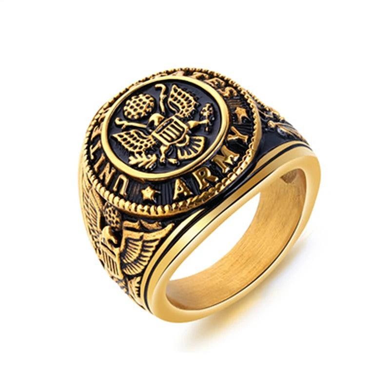 1️⃣ US Army Military Ring Stainless Steel Eagle Ring Gold Silver Men