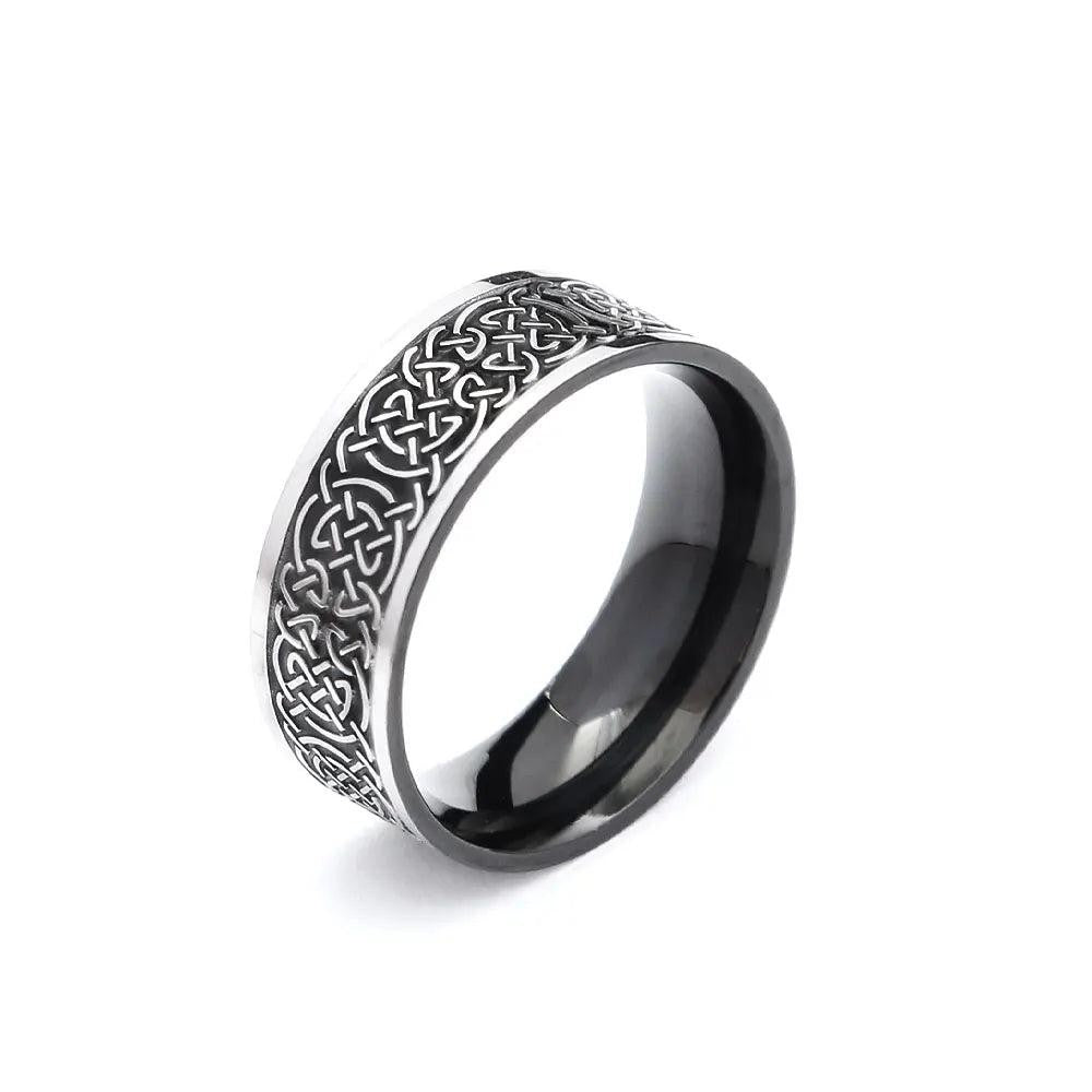 Viking Celtic Knot Rune Ring Stainless Steel Nordic Odin Amulet Ring Men Women