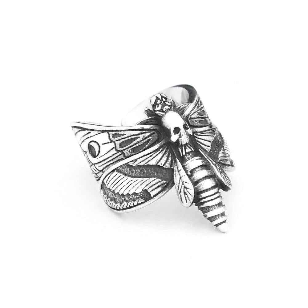 Butterfly Skull Ring 316L Stainless Steel – Gothic Punk Adjustable Ring Unisex
