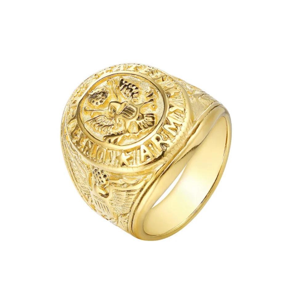 1️⃣ US Army Military Ring Stainless Steel Eagle Ring Gold Silver Men