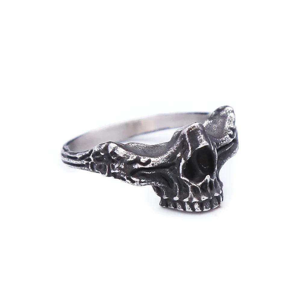 316L Stainless Steel Black Skull Ring | Gothic Punk Rock Skeleton Ring for Men W