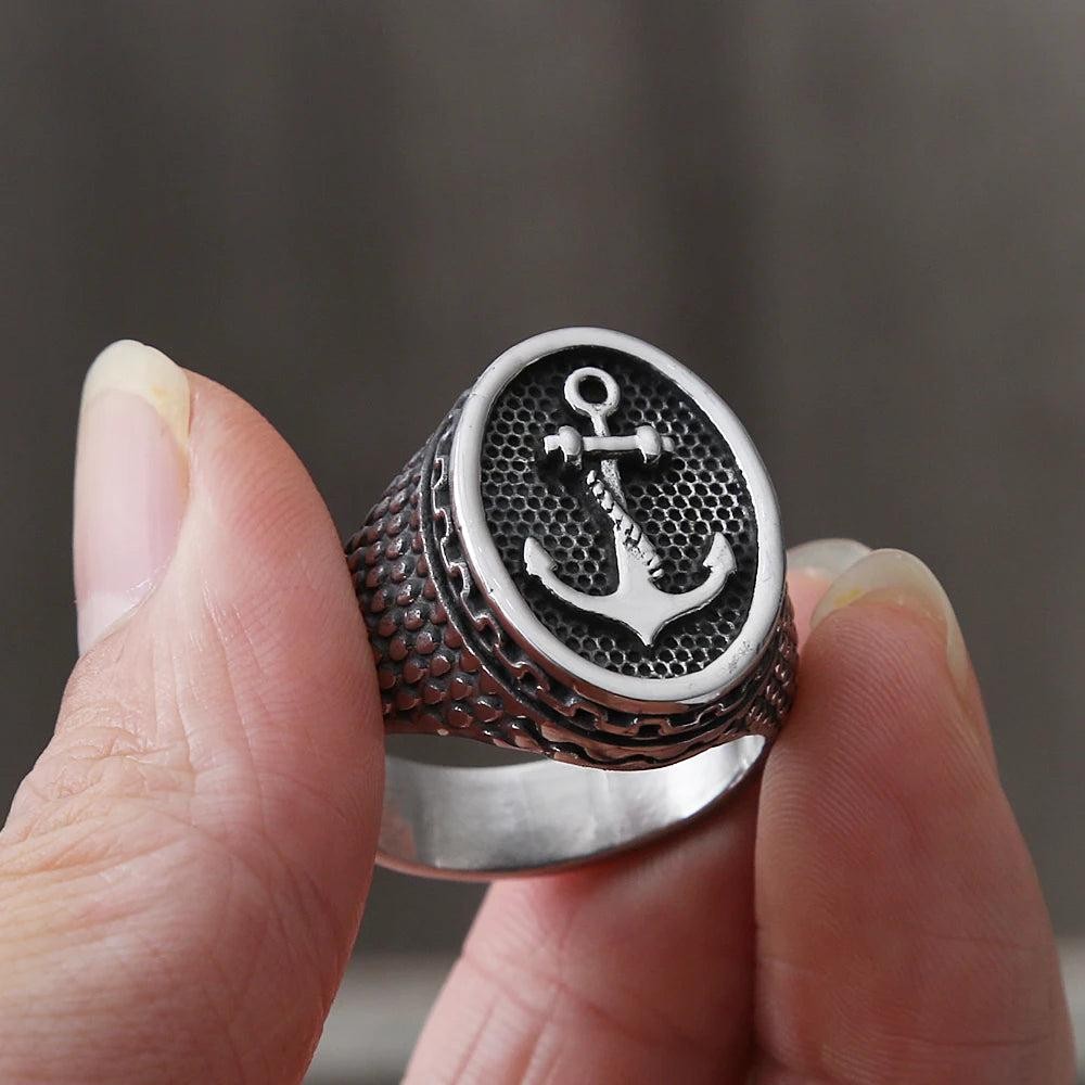 1️⃣ Viking Anchor Ring Stainless Steel Punk Biker Seal Ring for Men