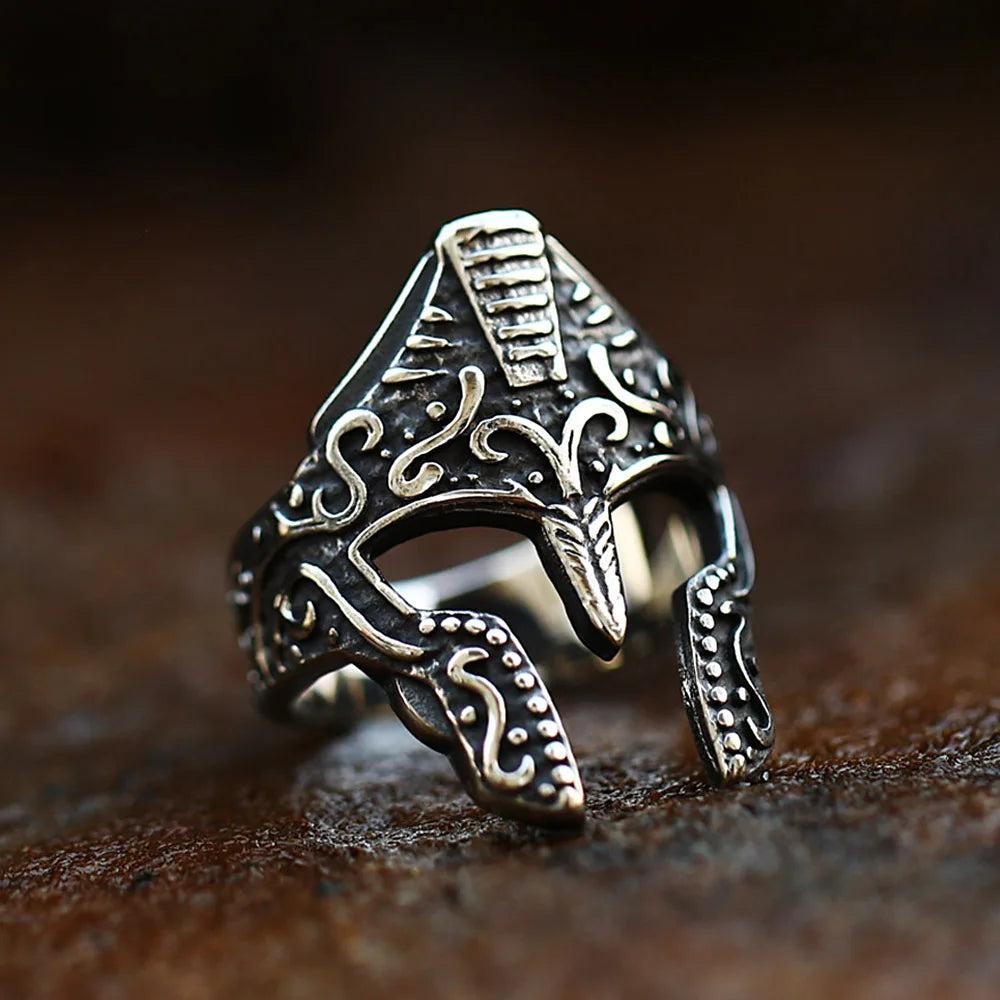 2️⃣ Ancient Spartan Warrior Ring Stainless Steel Punk Biker Amulet Ring for Men