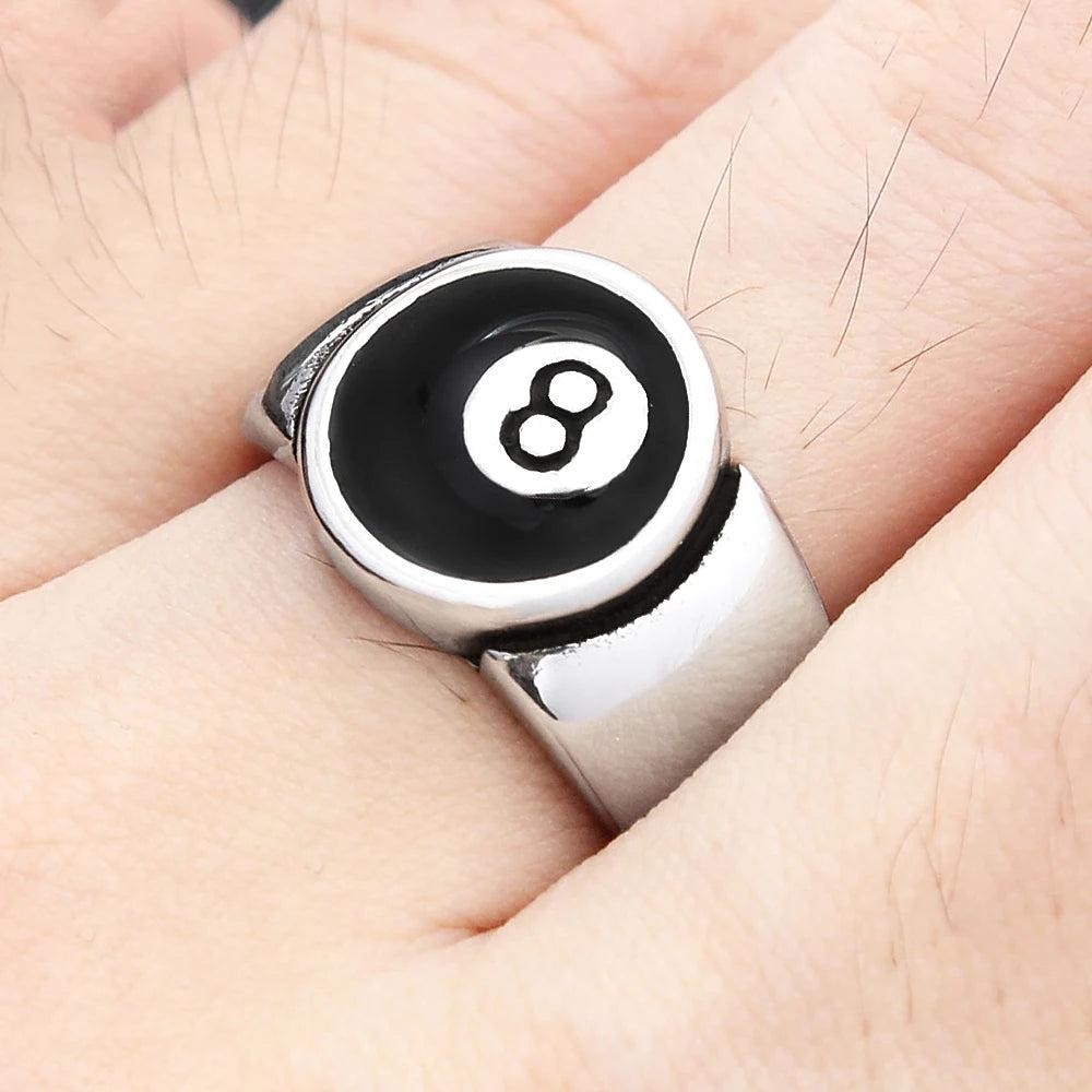 1️⃣ 8 Ball Ring Stainless Steel Billiard Punk Hip Hop Ring Men Women