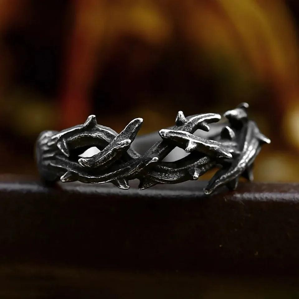 Black Jesus Crown of Thorns Ring – 316L Stainless Steel Biker Ring Unisex