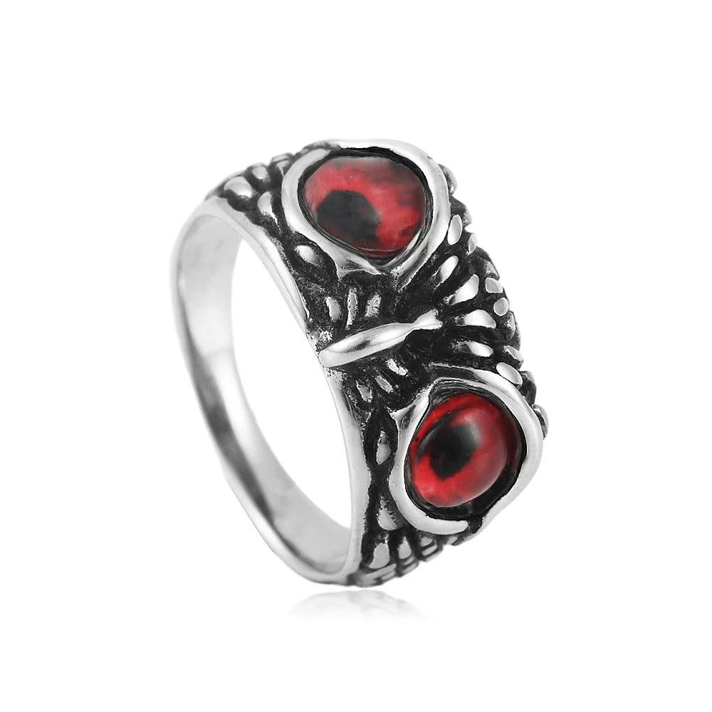 Owl Ring with Stone Eyes – Stainless Steel Cute Animal Punk Ring Unisex