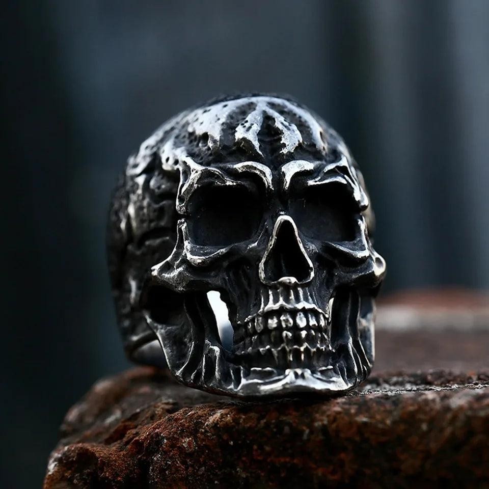 Vintage Black Skull Ring Stainless Steel – Gothic Punk Rock Skeleton Ring