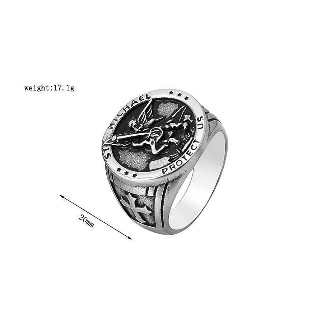 1️⃣ Saint Michael Angel Ring Stainless Steel Catholic Amulet Ring for Men
