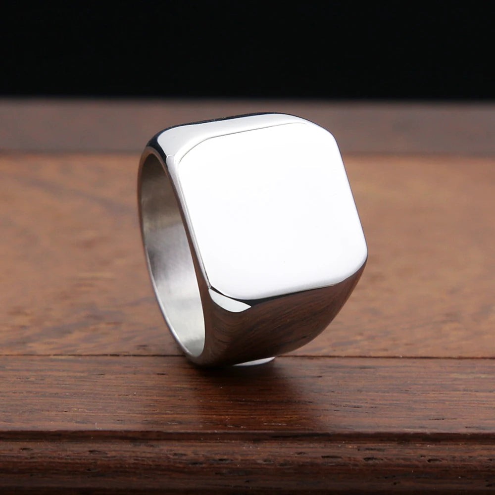 Polished 316L Stainless Steel Square Finger Rings for Men Women Wedding Party Je