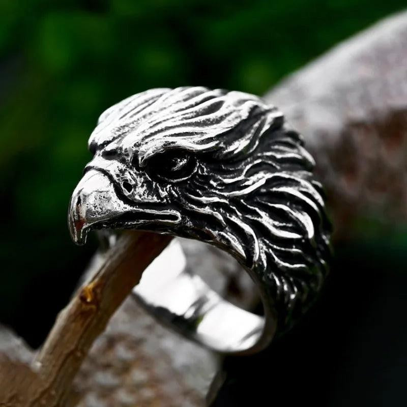 316L Stainless Steel Viking Eagle Ring | Detailed Punk Biker Amulet Ring for Men