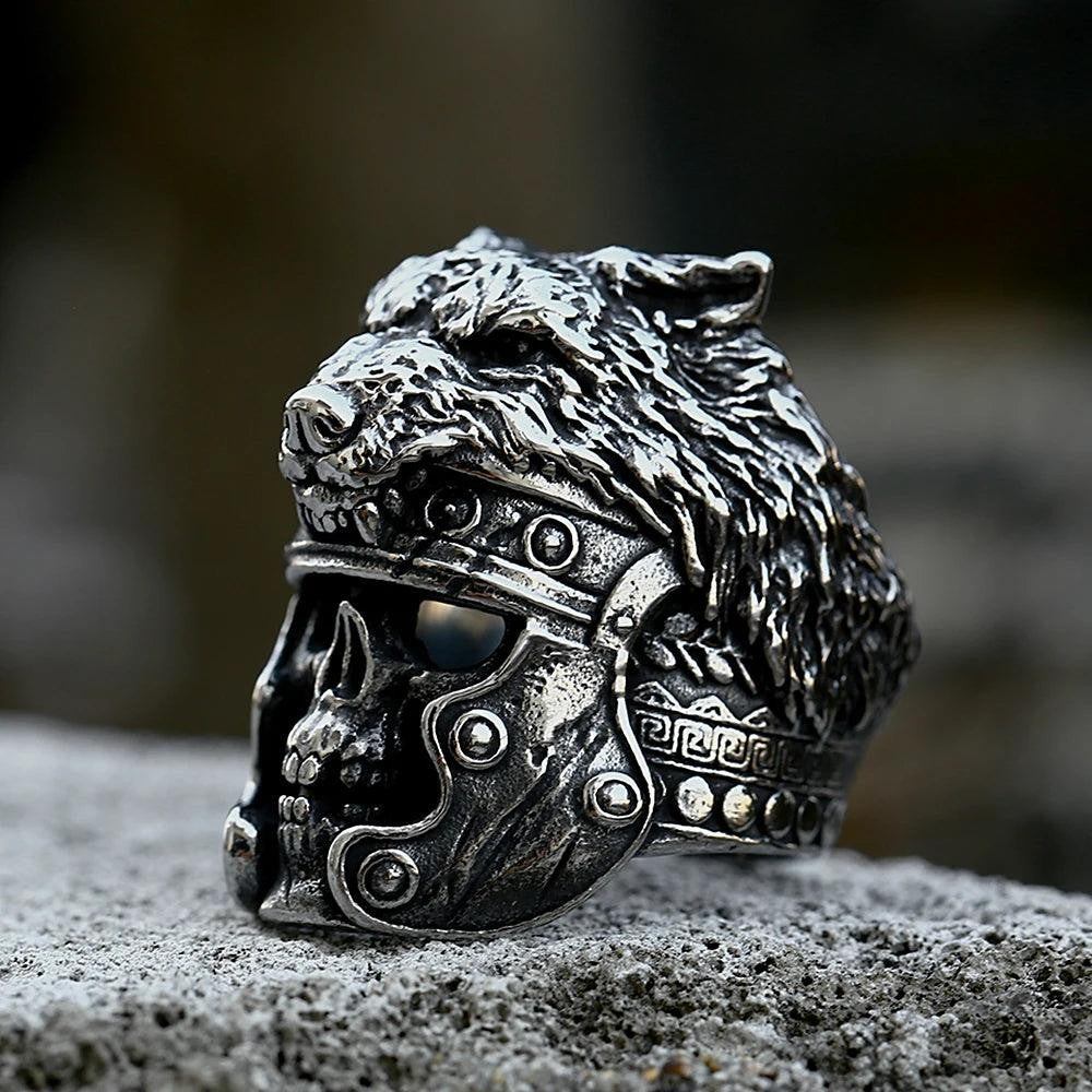 Viking Wolf Head Ring 316L Stainless Steel – Punk Hip Hop Amulet Ring for Men