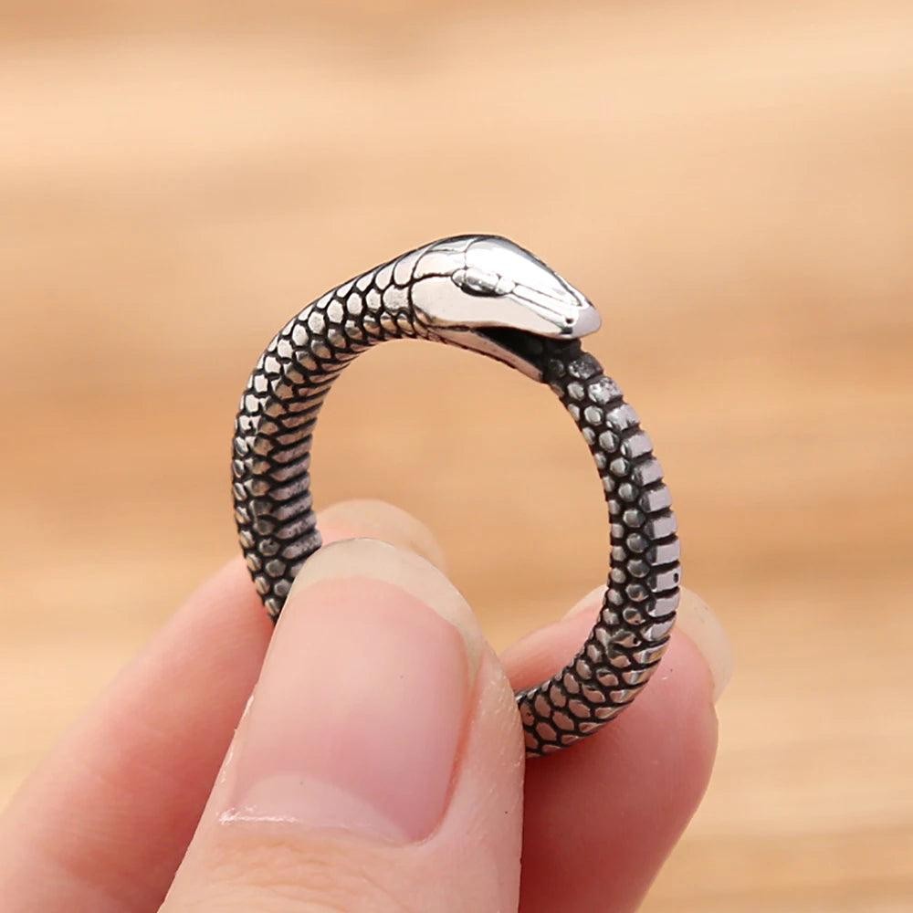 Norse Viking Ouroboros Snake Ring – Stainless Steel Punk Biker Ring Unisex