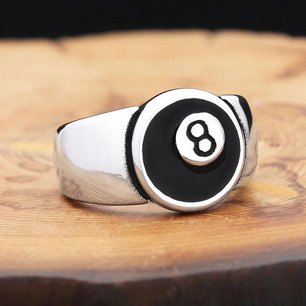 1️⃣ 8 Ball Ring Stainless Steel Billiard Punk Hip Hop Ring Men Women