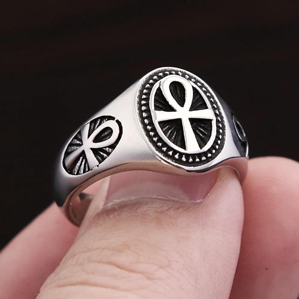 Vintage Ankh Cross Ring 316L Stainless Steel – Religious Amulet Ring Unisex