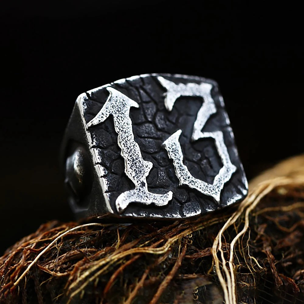 316L Stainless Steel Skull Lucky Number Ring Gothic Punk Ring for Men