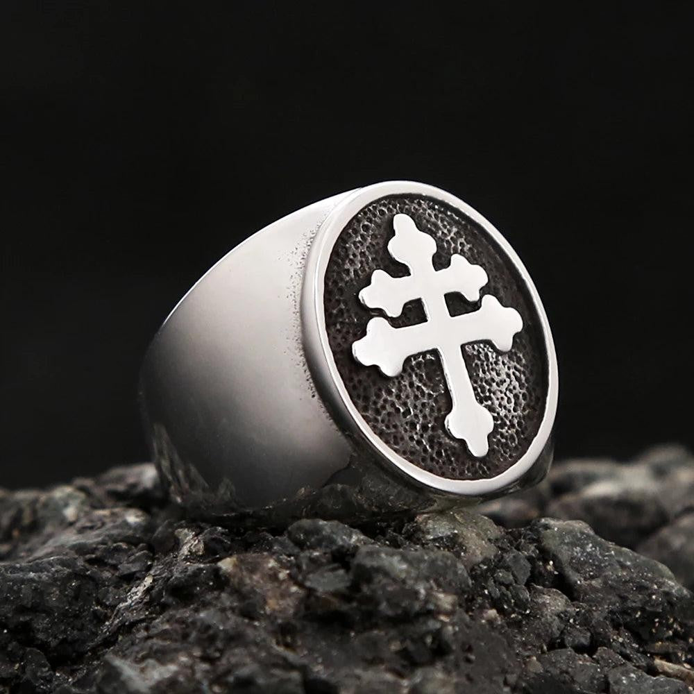 Cross of Lorraine Ring Stainless Steel – Classic Catholic Signet Ring Unisex