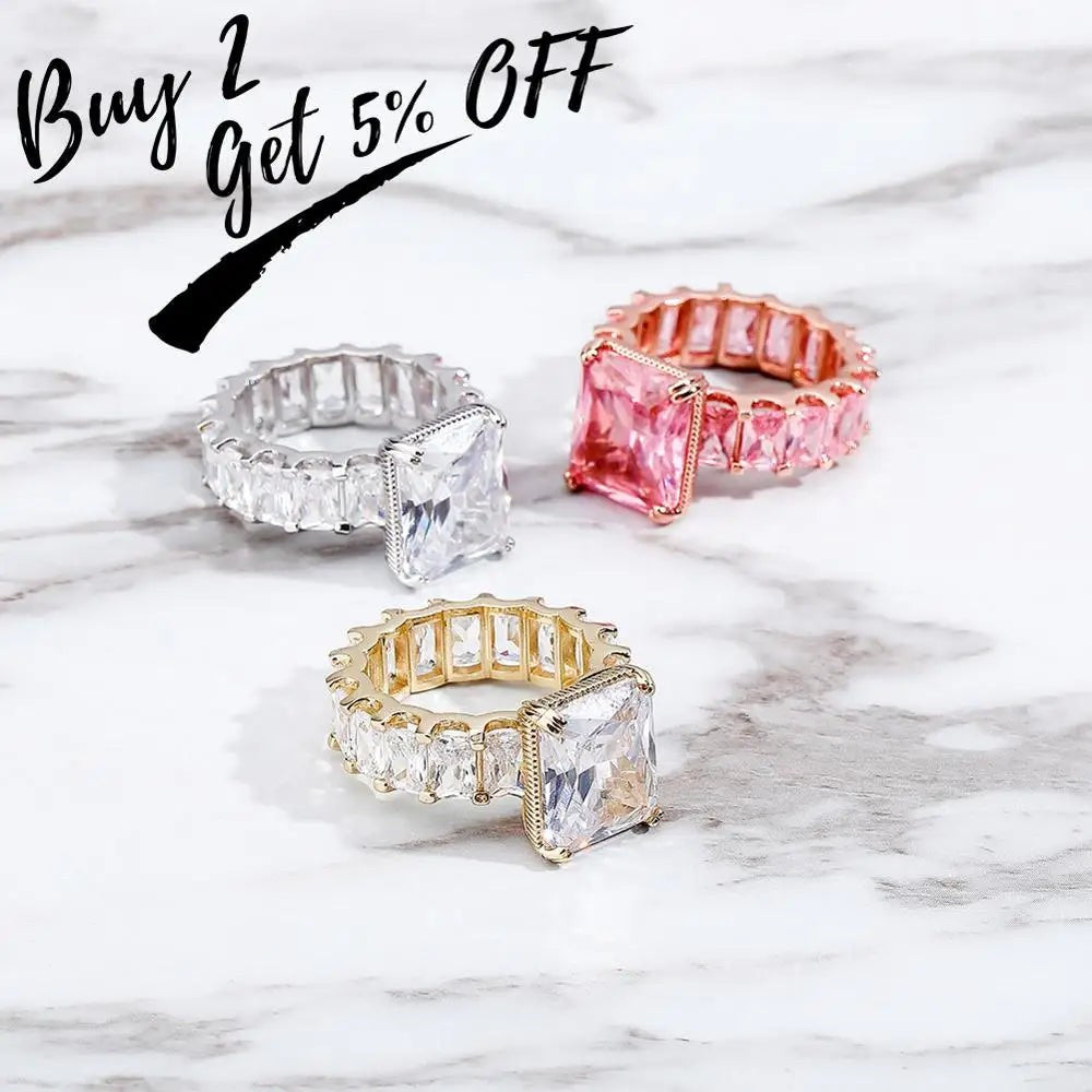 Square CZ Iced Out Ring – Gold Color Copper Hip Hop Cubic Zirconia Ring  Women