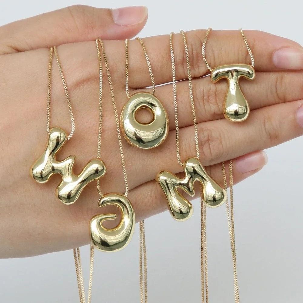 Handmade Stainless Steel Balloon Initial Necklace A-Z Letter Gothic Jewelry Gift