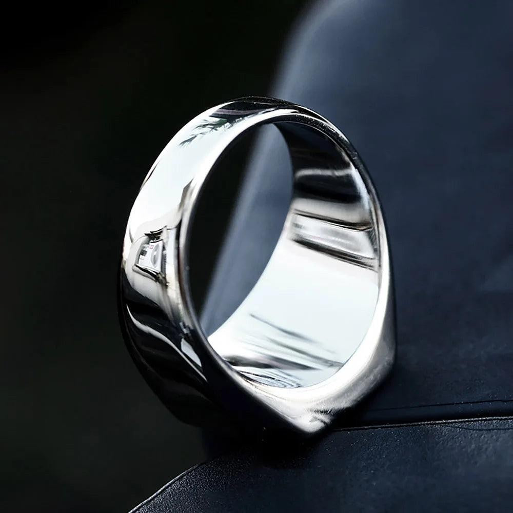 Stainless Steel Black Agate Square Ring Punk Biker Signet Ring Men Women