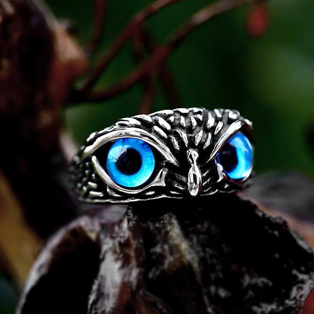 Owl Ring with Stone Eyes – Stainless Steel Cute Animal Punk Ring Unisex