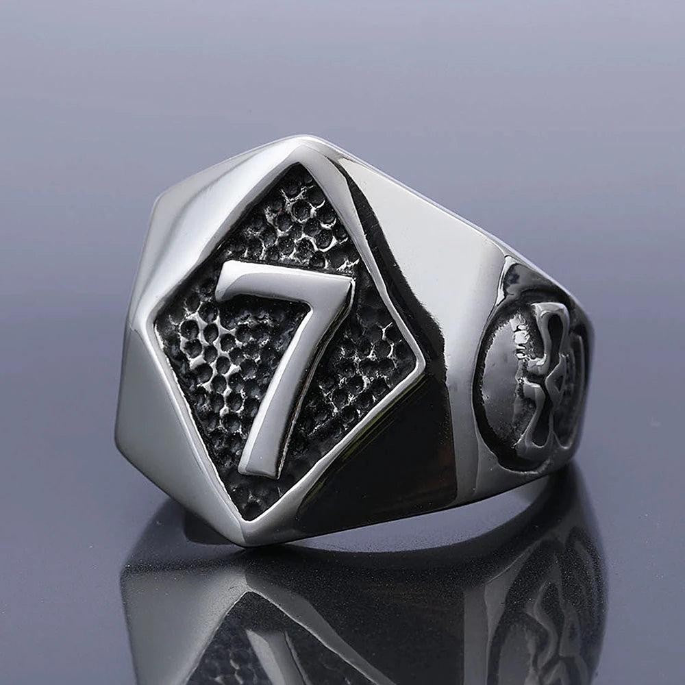 1️⃣ Lucky Number Skull Ring Stainless Steel Punk Biker Ring Men Women