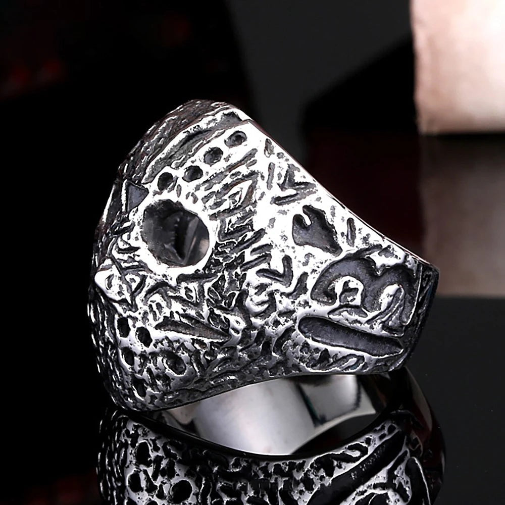 1️⃣ Jason Mask Ring Punk Horror Stainless Steel Biker Ring for Men Black Retro J