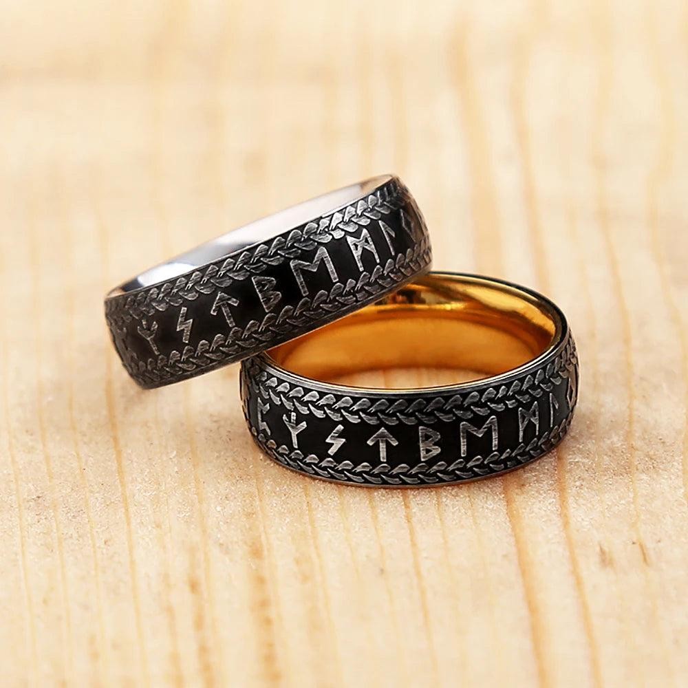 Vintage Viking Rune Ring – Stainless Steel Nordic Amulet Ring for Men Women