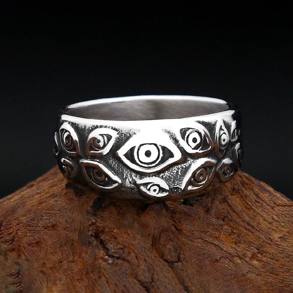 Devil’s Eye Stainless Steel Ring – Gothic Carved God Eye Ring for Men Women