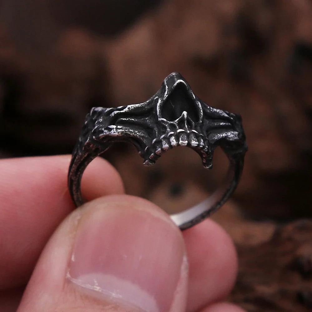 316L Stainless Steel Black Skull Ring | Gothic Punk Rock Skeleton Ring for Men W