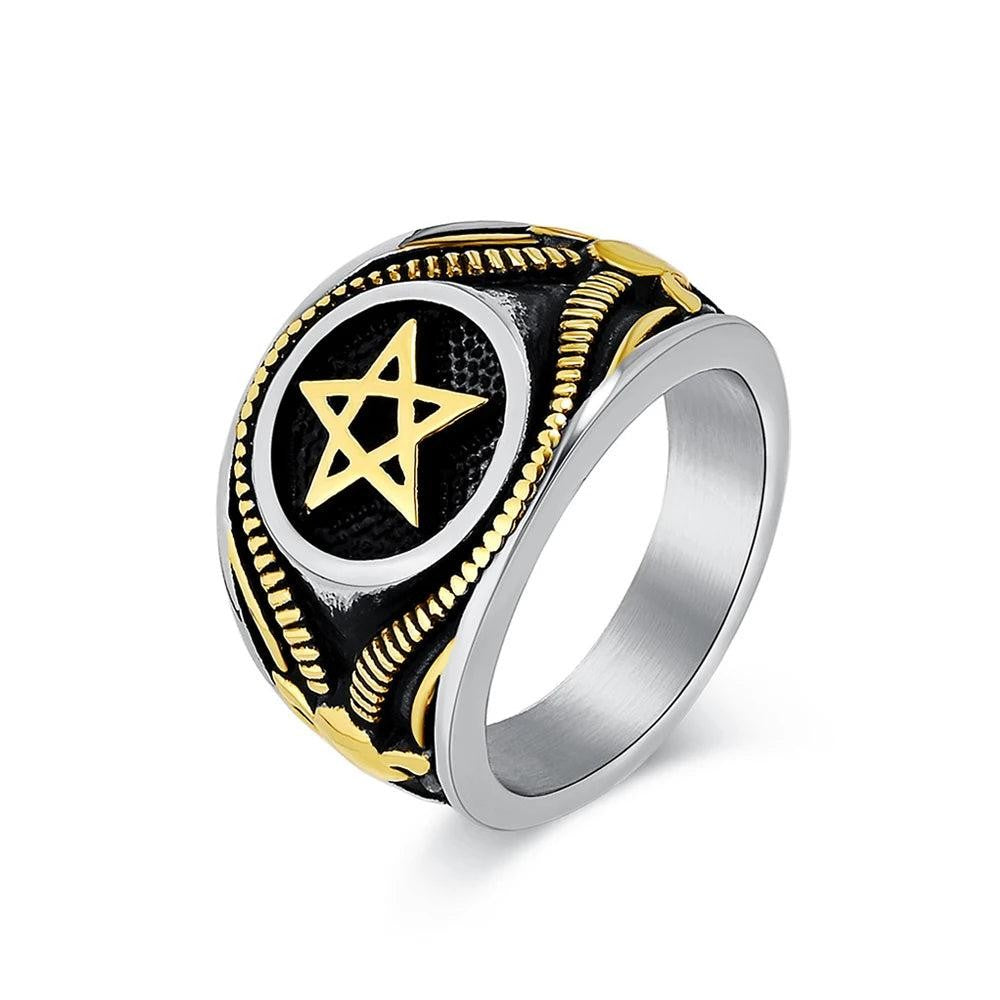 Vintage Pentagram Ring Stainless Steel – Gothic Goat Devil Demon Biker Ring