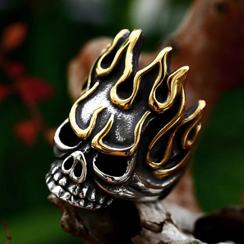 1️⃣ Flame Skull Ring 316L Stainless Steel Punk Biker Gothic Ring for Men