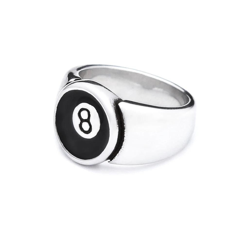 1️⃣ 8 Ball Ring Stainless Steel Billiard Punk Hip Hop Ring Men Women