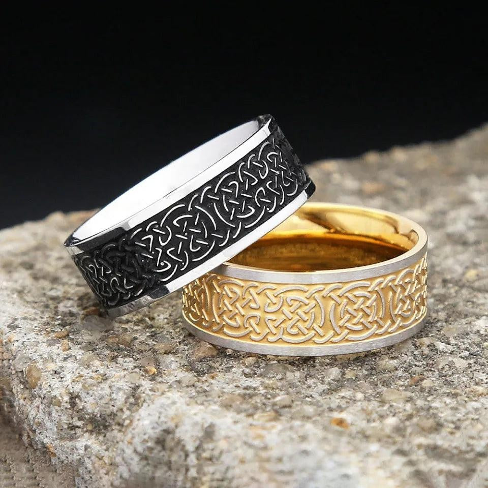 Viking Celtic Knot Rune Ring Stainless Steel Nordic Odin Amulet Ring Men Women