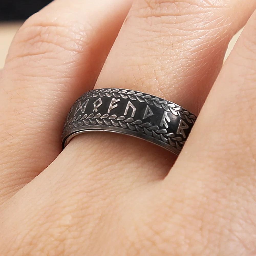 Vintage Viking Rune Ring – Stainless Steel Nordic Amulet Ring for Men Women