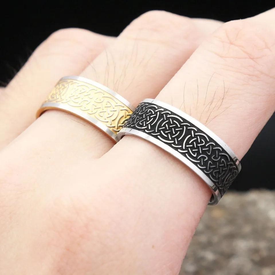 Viking Celtic Knot Rune Ring Stainless Steel Nordic Odin Amulet Ring Men Women