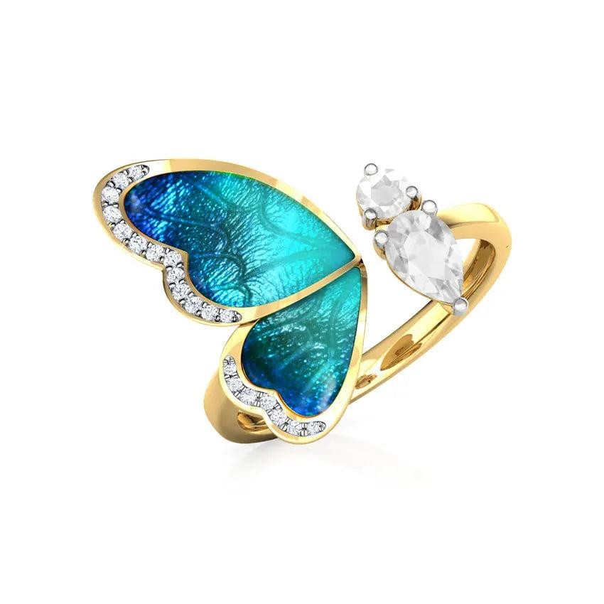 Adjustable Women's Blue Butterfly Ring Zinc Alloy Cubic Zirconia Gift Jewelry
