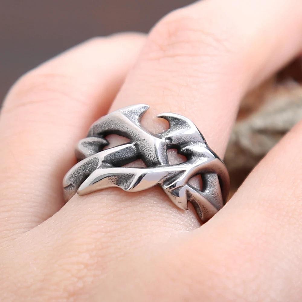 Vintage Crown of Thorns Ring – Stainless Steel Hollow Punk Biker Ring Unisex