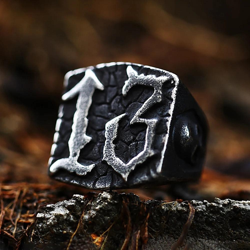 316L Stainless Steel Skull Lucky Number Ring Gothic Punk Ring for Men