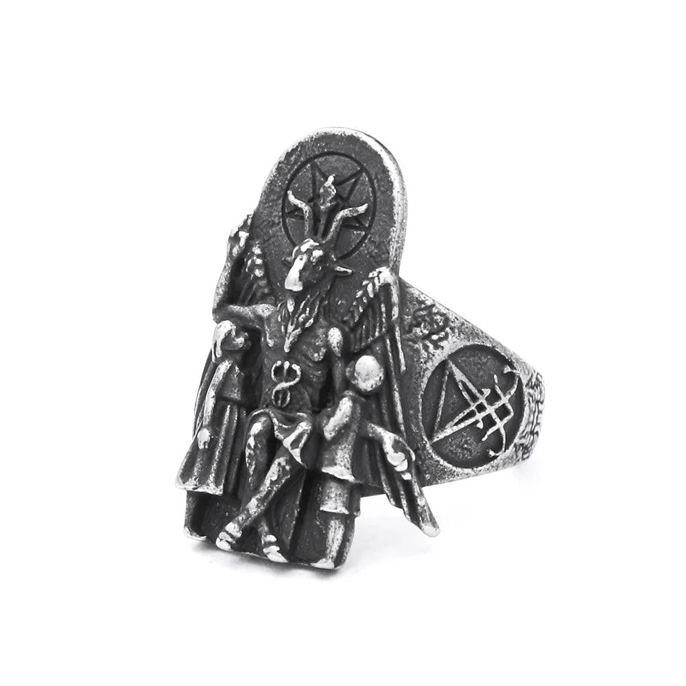 Lucifer Seal of Satan Signet Ring – Vintage Stainless Steel Gothic Punk Ring