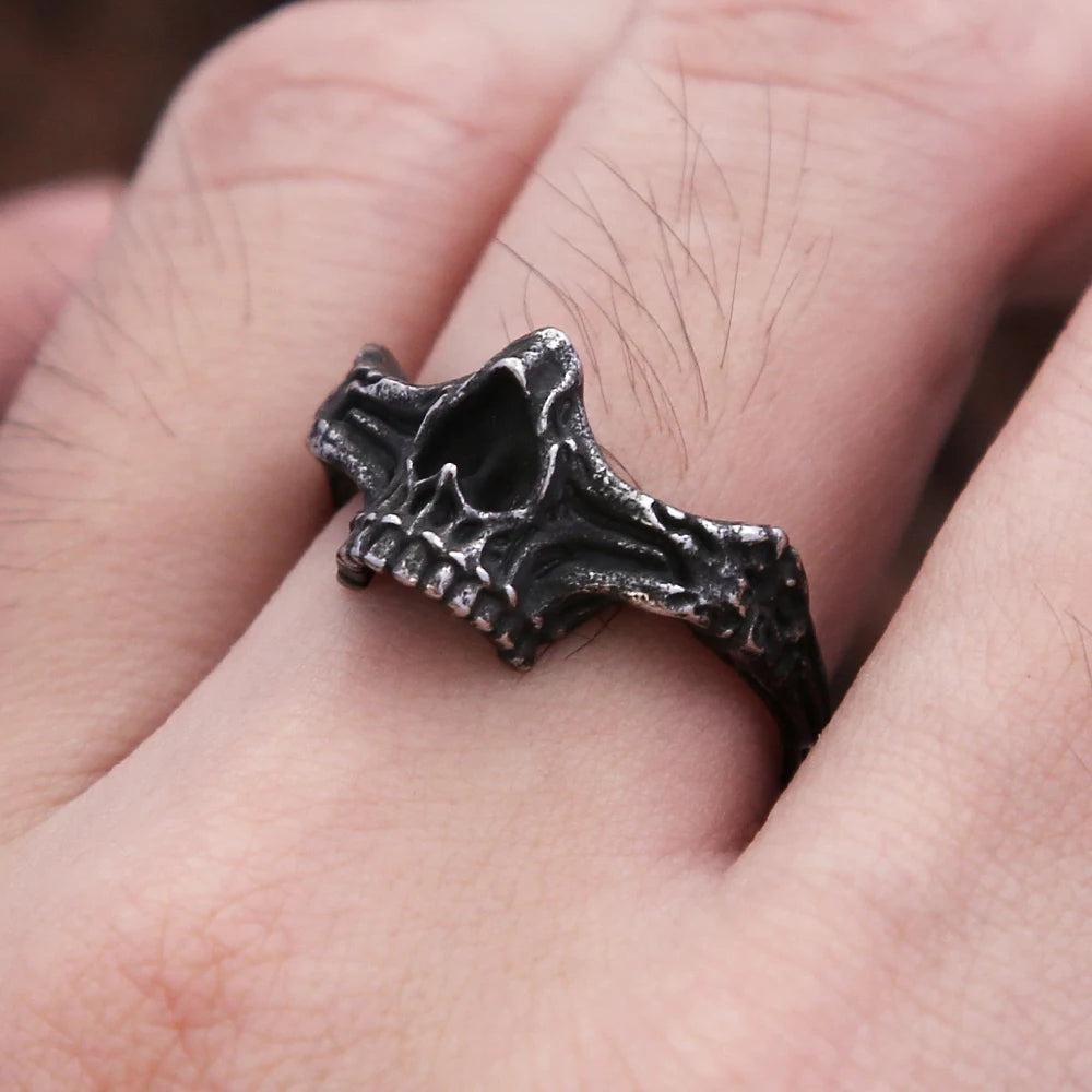 316L Stainless Steel Black Skull Ring | Gothic Punk Rock Skeleton Ring for Men W