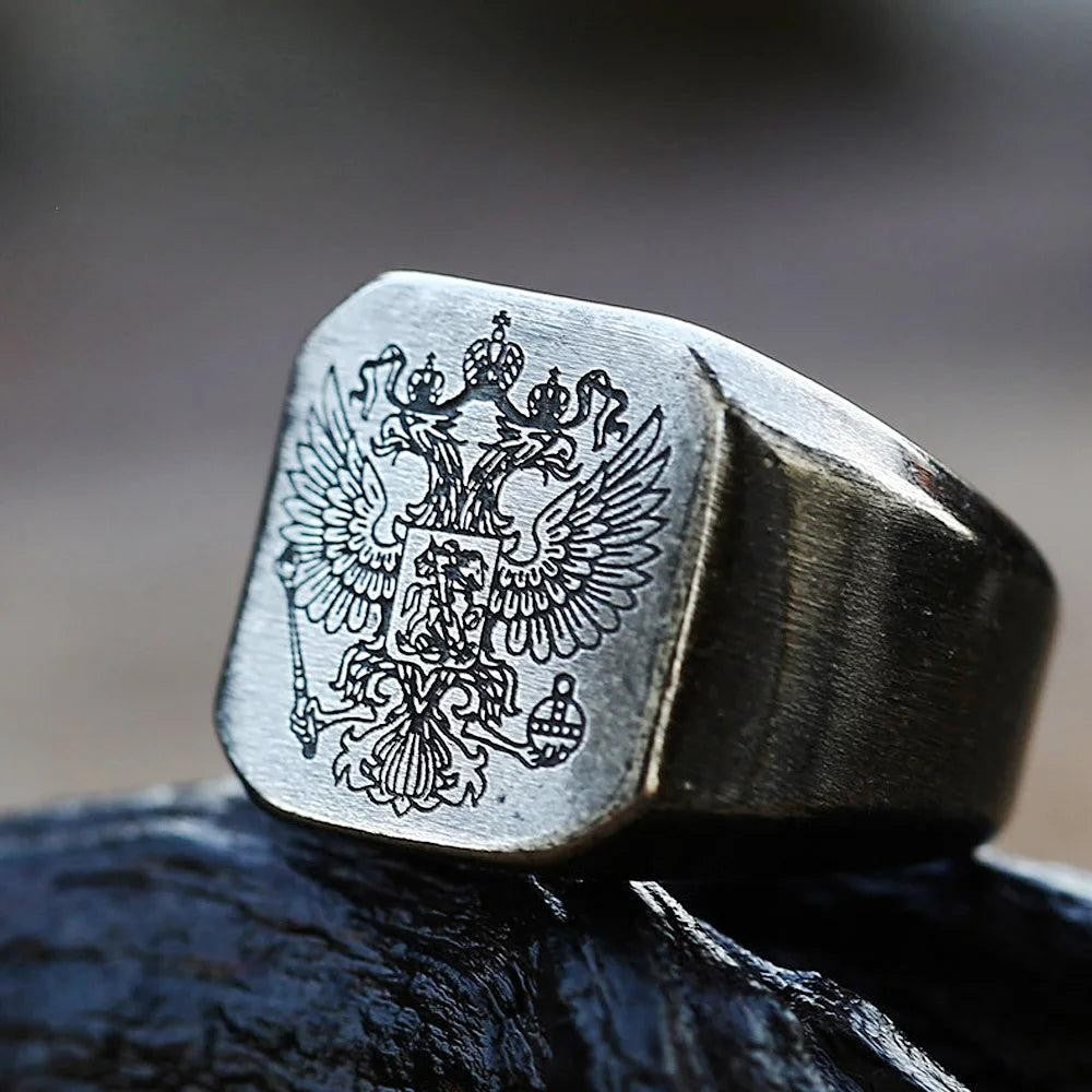 1️⃣ Double Headed Eagle Ring Stainless Steel Vintage Biker Ring for Men