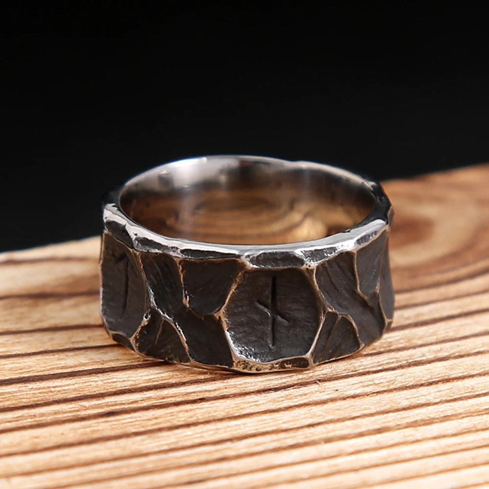 Nordic Viking Rune Ring – Vintage Stainless Steel Amulet Ring for Men Women