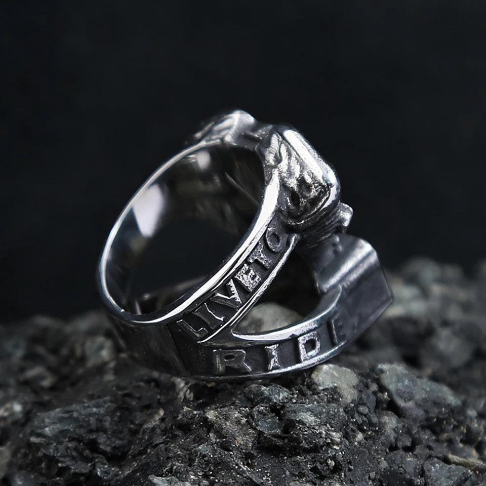 Fashion Vintage Steampunk Motorcycle Engine Skull Rings For Men 316L Stainless