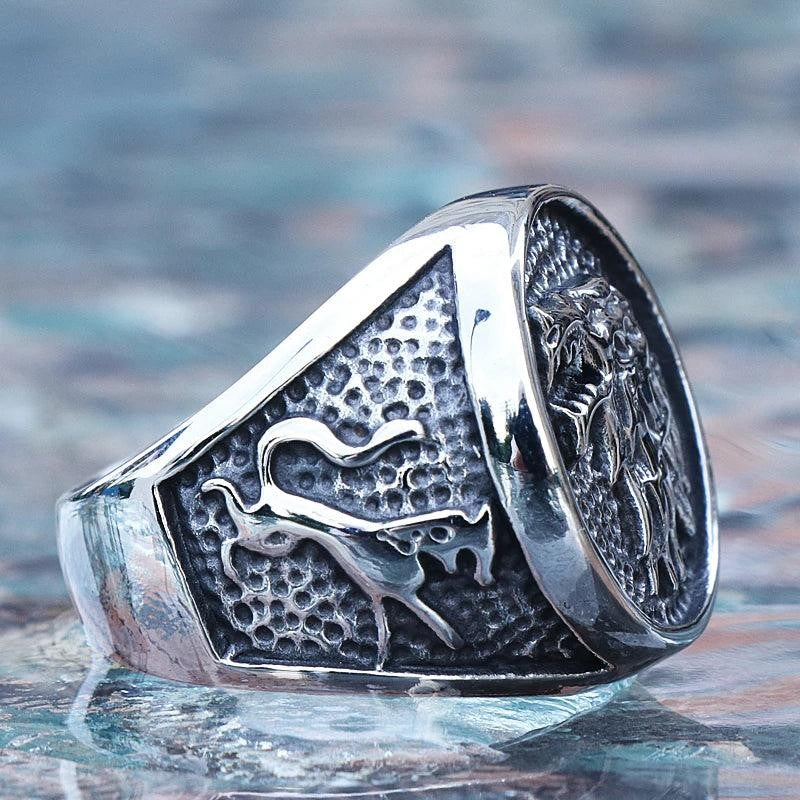 1️⃣ Viking Wolf Ring Stainless Steel Nordic Biker Animal Ring for Men