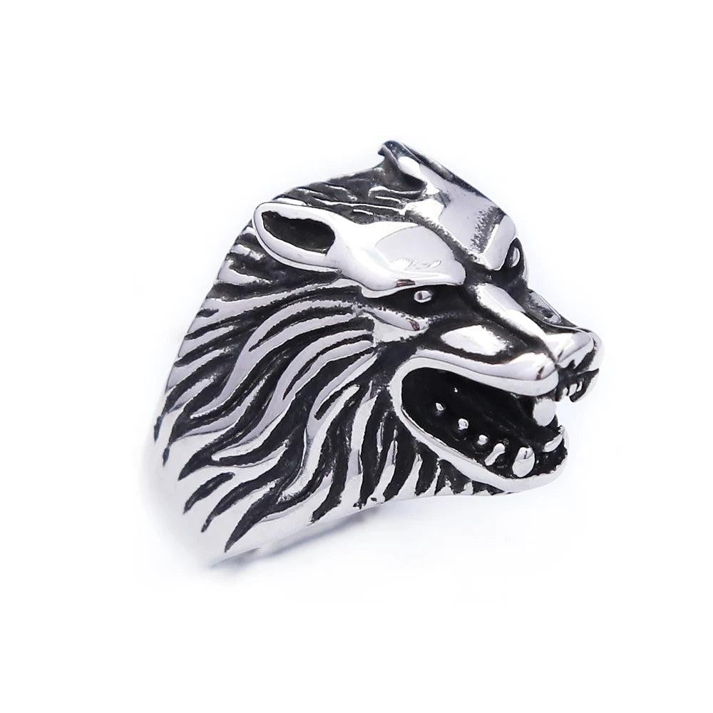 Stainless Steel Viking Wolf Head Ring | Nordic Biker Animal Ring for Men Women
