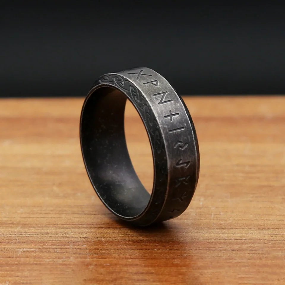 316L Stainless Steel Viking Rune Ring Nordic Celtic Knot Ring Men Women