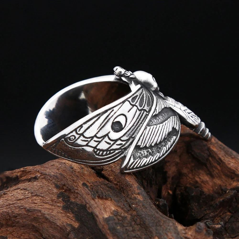 Butterfly Skull Ring 316L Stainless Steel – Gothic Punk Adjustable Ring Unisex